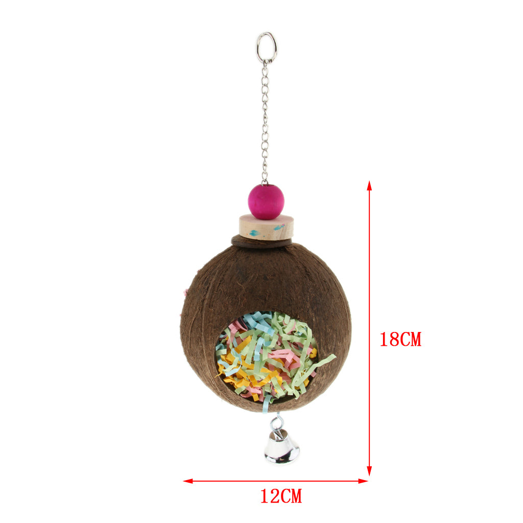 Bird Parrot Coconut Shell Swing Toy Drawbench Wire Cage Hanging Chew Toy