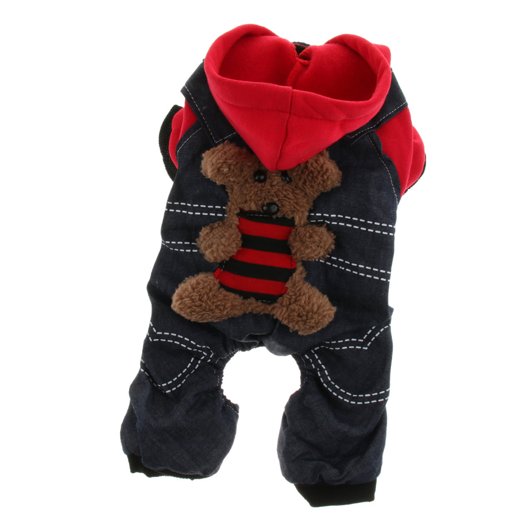 Winter Dog Apparel, Pet Dog Puppy Dress Strap Denim Jumpsuits Red S