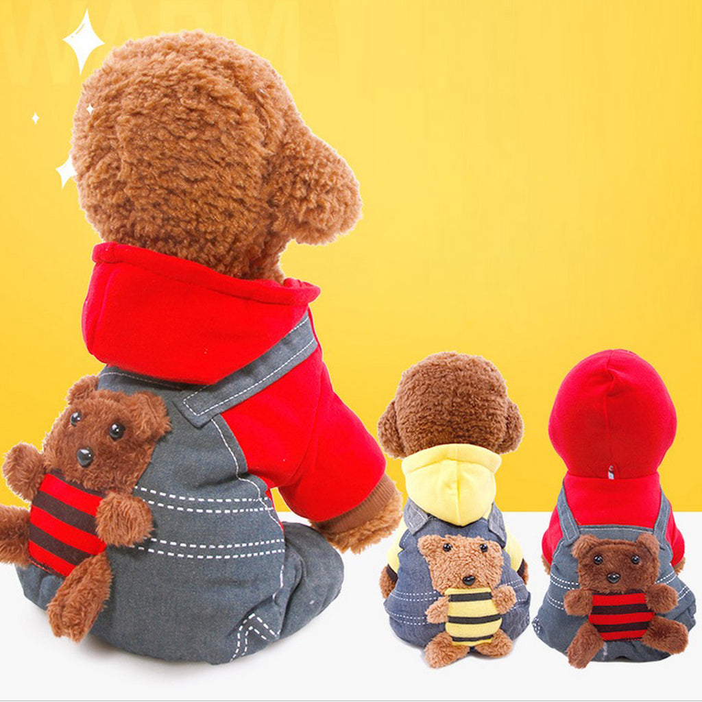 Winter Dog Apparel, Pet Dog Puppy Dress Strap Denim Jumpsuits Red S