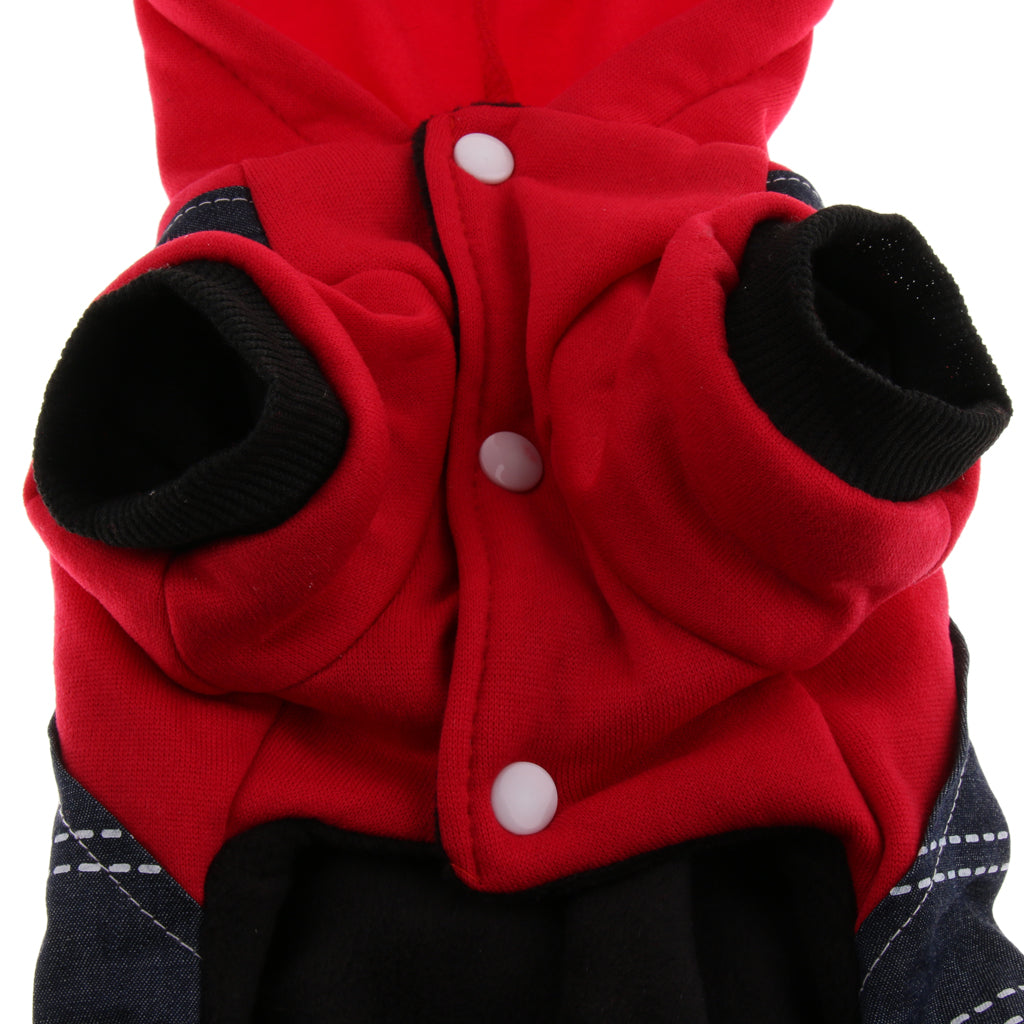 Winter Dog Apparel, Pet Dog Puppy Dress Strap Denim Jumpsuits Red S