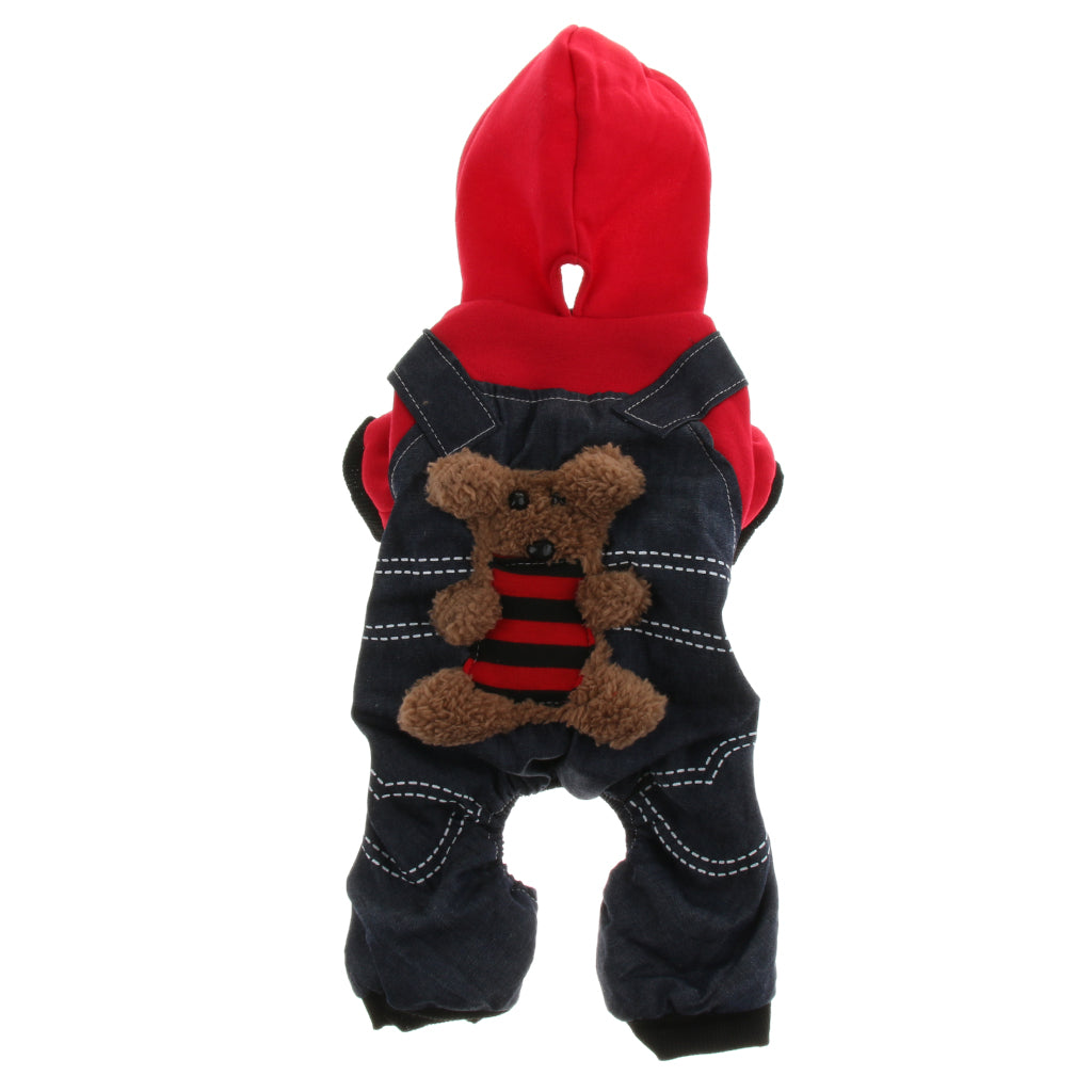 Winter Dog Apparel, Pet Dog Puppy Dress Strap Denim Jumpsuits Red S