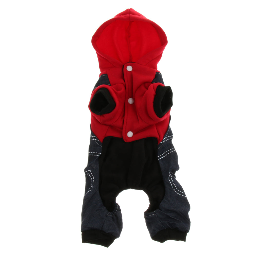 Winter Dog Apparel, Pet Dog Puppy Dress Strap Denim Jumpsuits Red S