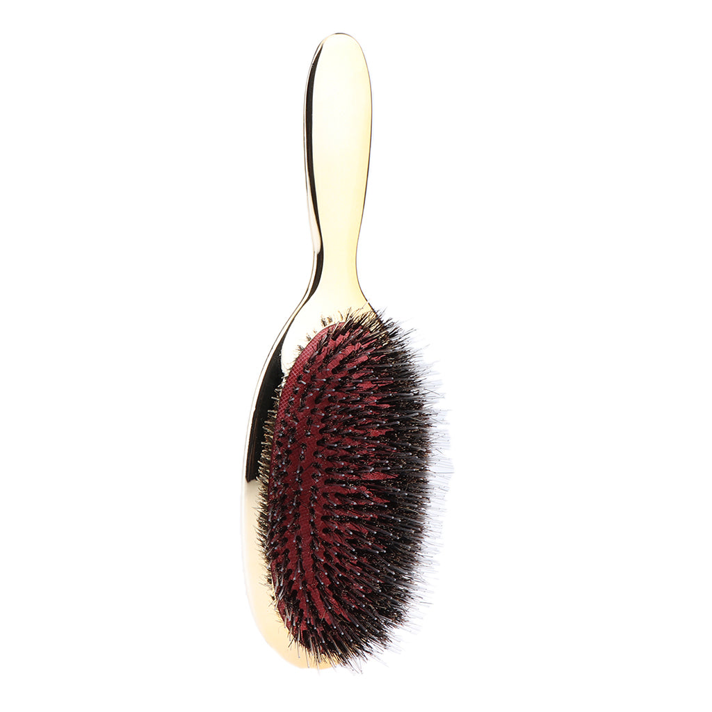 Men Boar Hair Nylon Bristle Beard Mustache Hand Handle Detangler Comb Gold