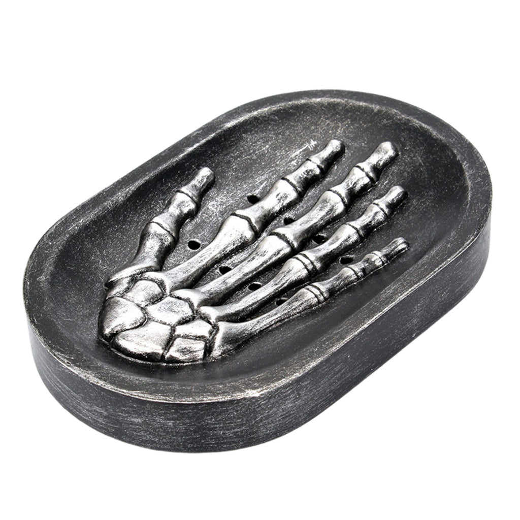 Resin Hand Skeleton Bath Shower Soap Tray Dish Storage Holder Plate Black