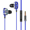 Double Speaker 1.2M Wired 3.5MM Earphone Earbuds HiFi Stereo Headset Blue