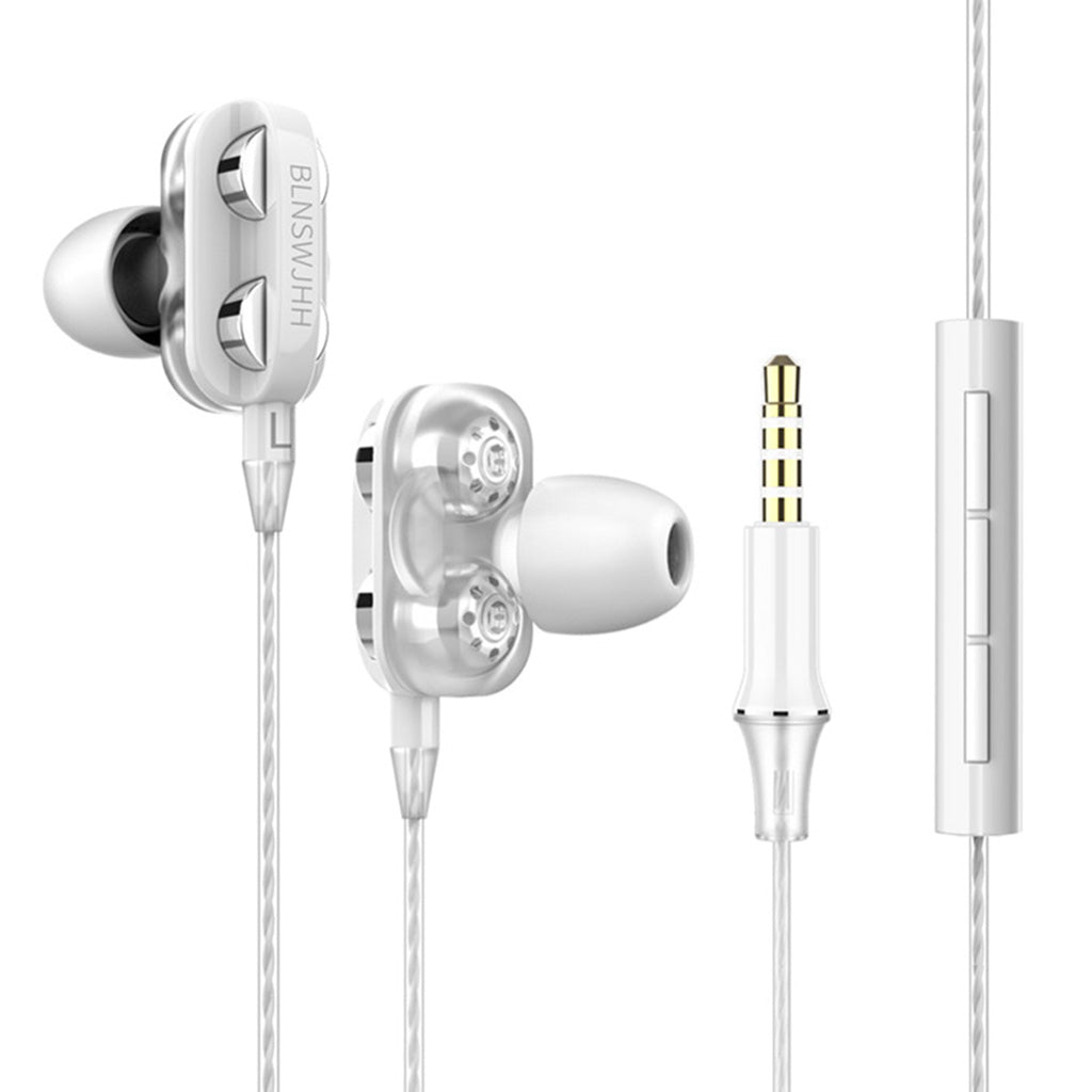 Double Speaker 1.2M Wired 3.5MM Earphone Earbuds HiFi Stereo Headset White