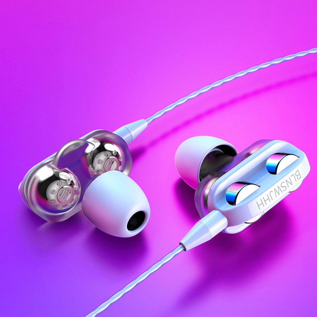 Double Speaker 1.2M Wired 3.5MM Earphone Earbuds HiFi Stereo Headset White