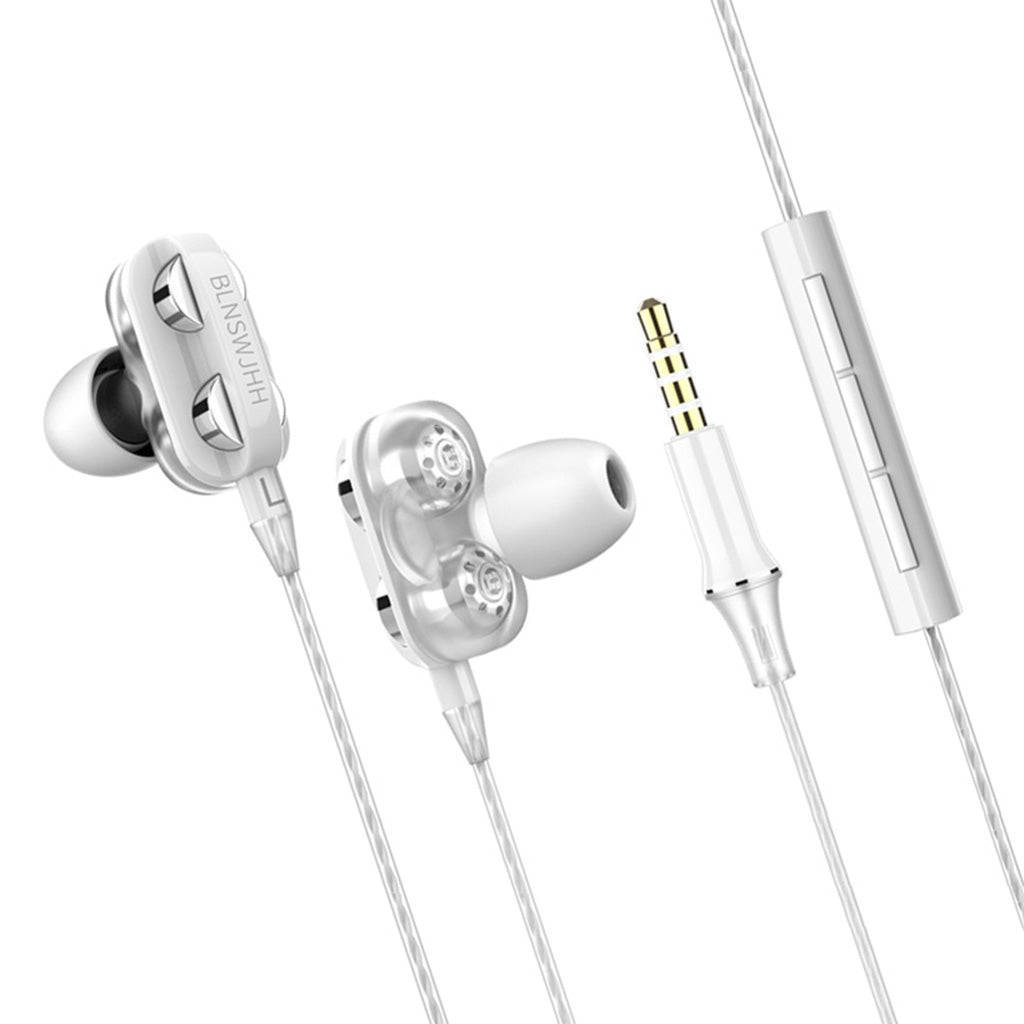 Double Speaker 1.2M Wired 3.5MM Earphone Earbuds HiFi Stereo Headset White