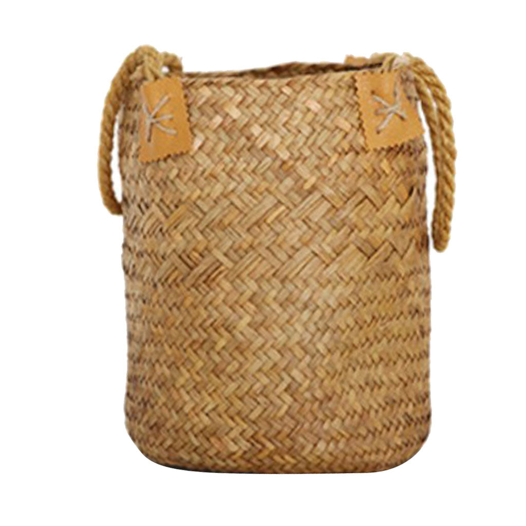 Natural Grass Woven Rattan Wicker Basket Garden Flower Pot Holder Yellow S