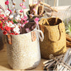 Natural Grass Woven Rattan Wicker Basket Garden Flower Pot Holder Yellow S