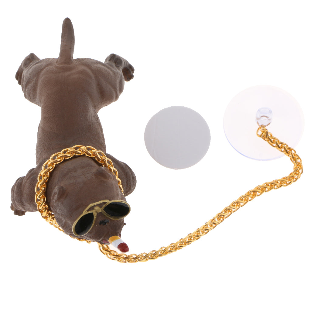 Bully Dog Resin Car Decoration Simulation Ornament with Gold Chain  Gray