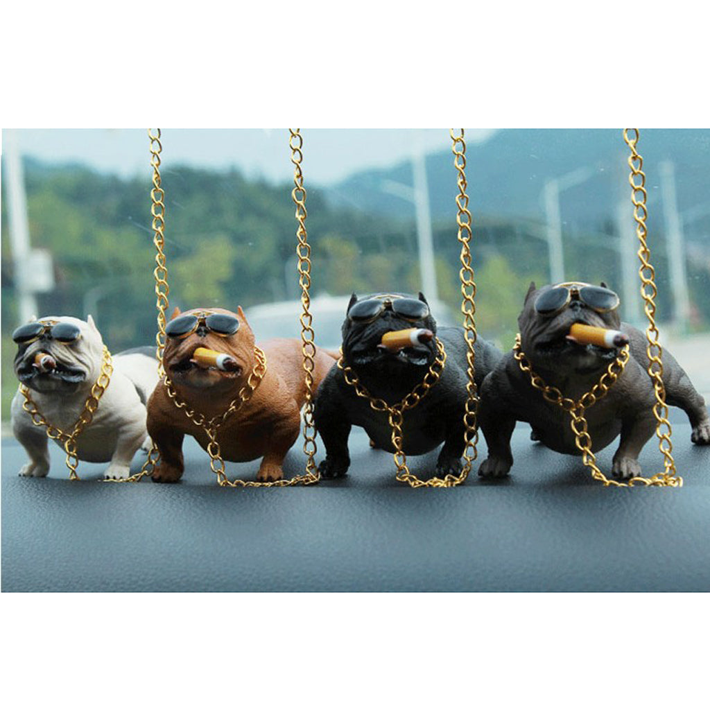 Bully Dog Resin Car Decoration Simulation Ornament with Gold Chain  Gray