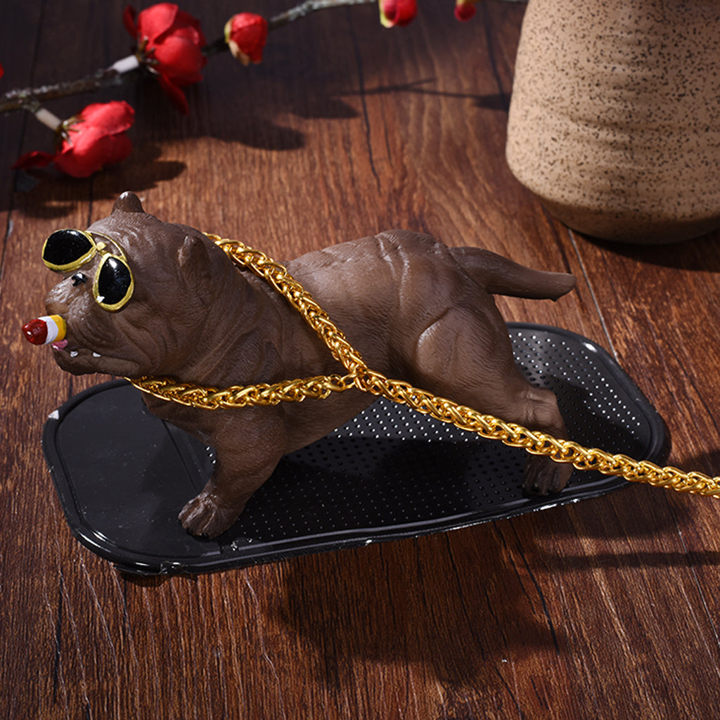 Bully Dog Resin Car Decoration Simulation Ornament with Gold Chain  Gray