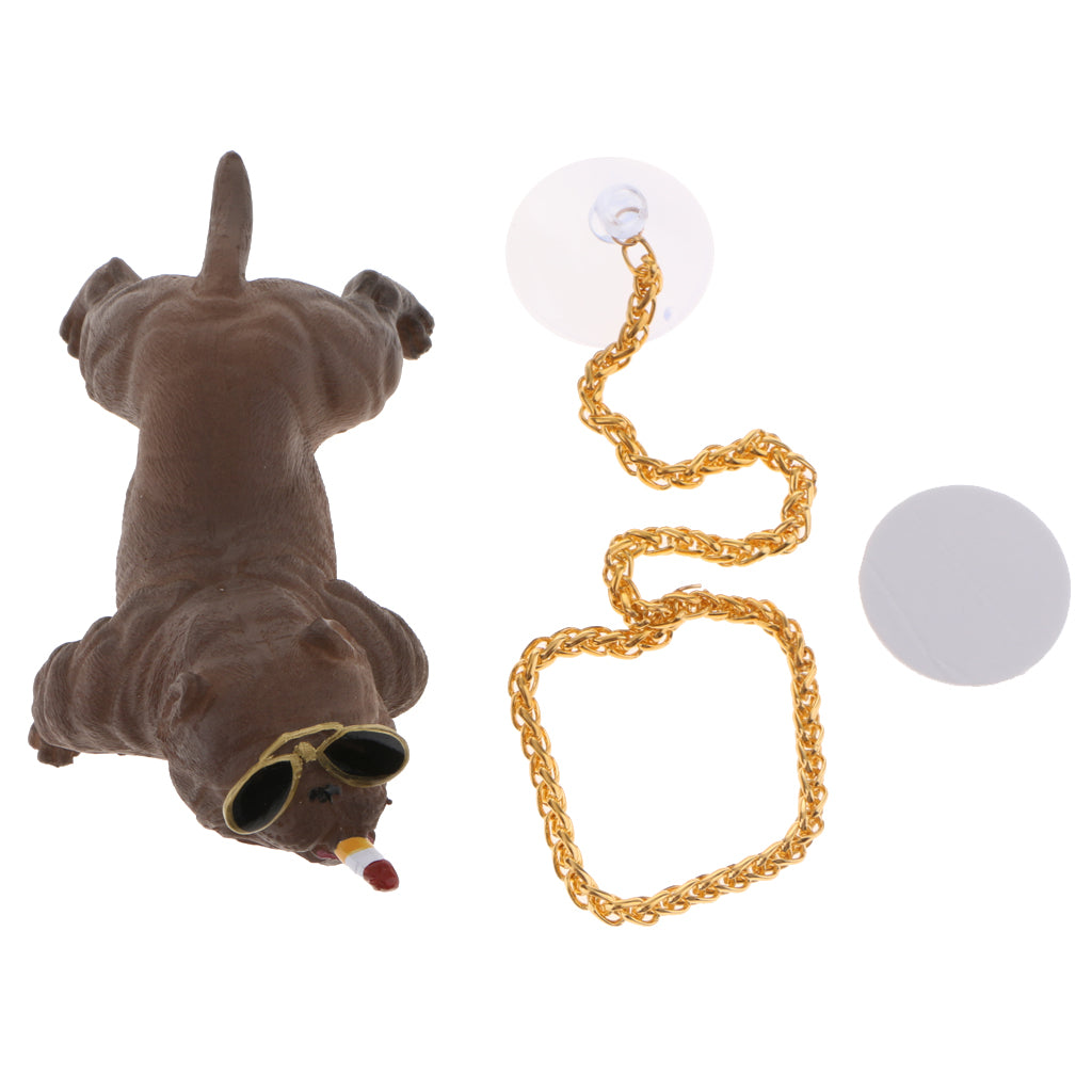 Bully Dog Resin Car Decoration Simulation Ornament with Gold Chain  Gray