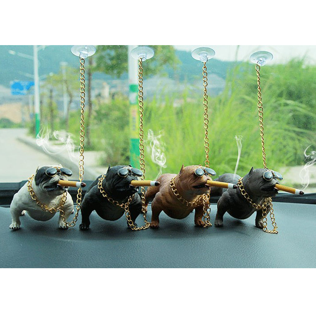 Bully Dog Resin Car Decoration Simulation Ornament with Gold Chain  Gray