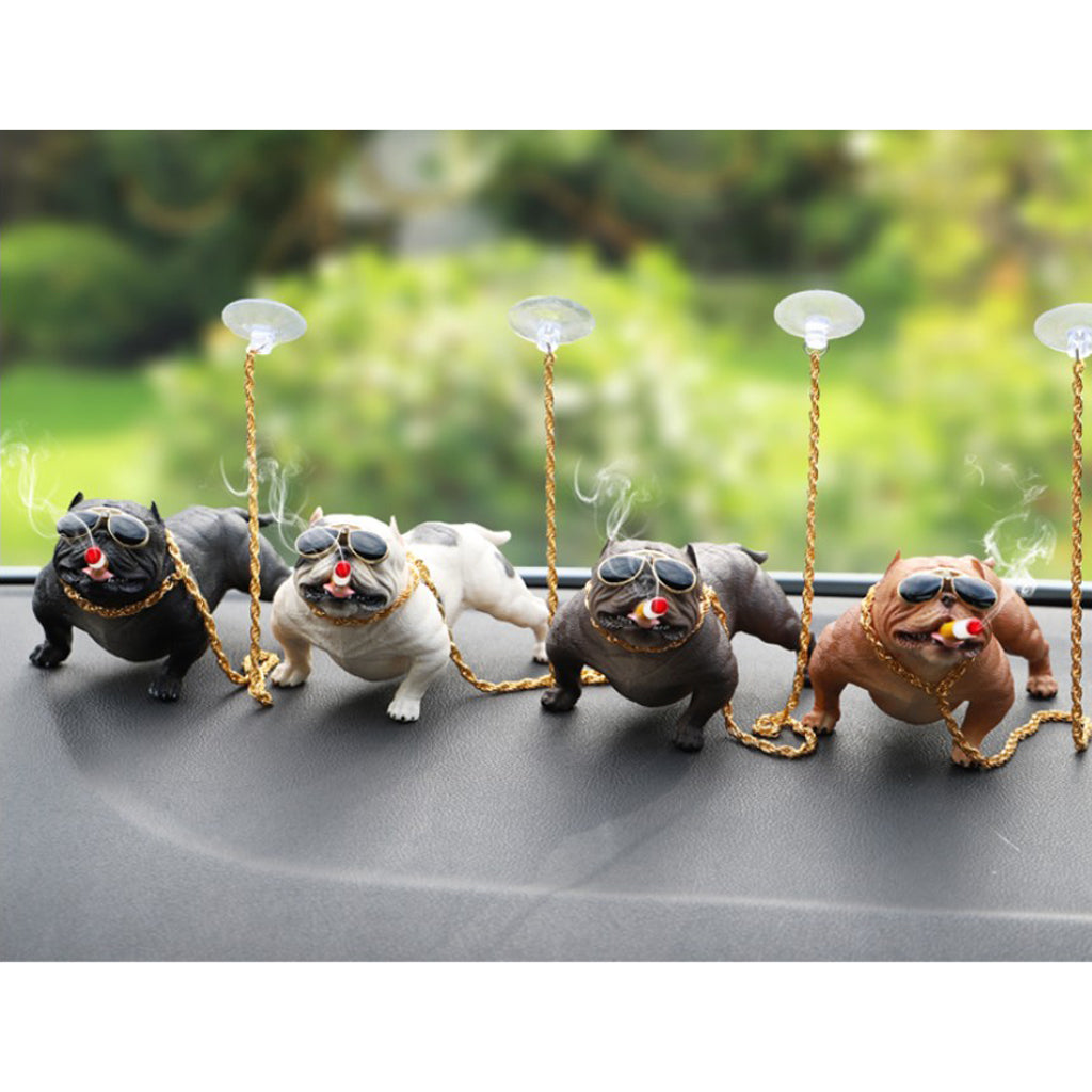 Bully Dog Resin Car Decoration Simulation Ornament with Gold Chain  Gray