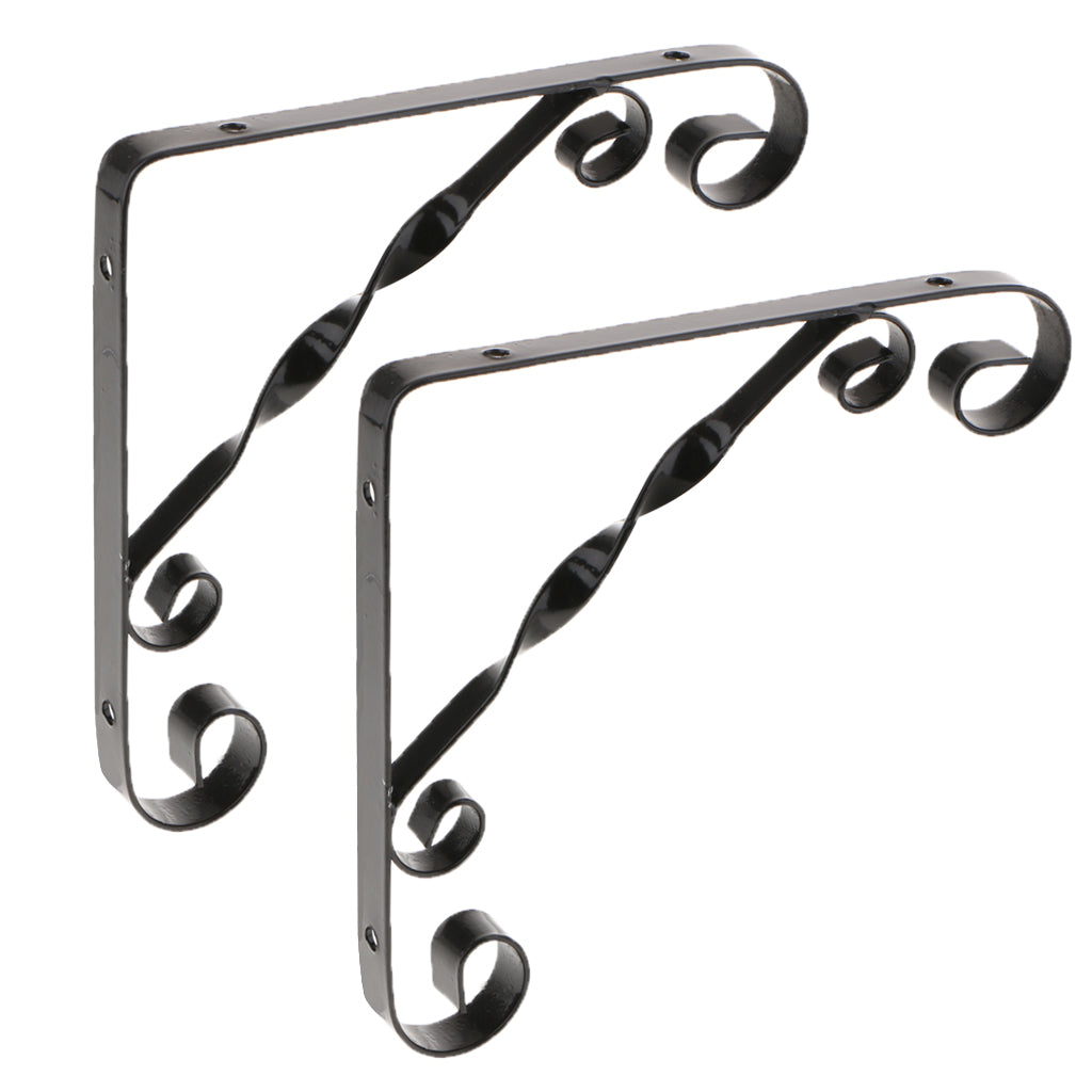 2x Twist Metal Wall Shelf Bracket Rack Support Holder Supporter Black 1