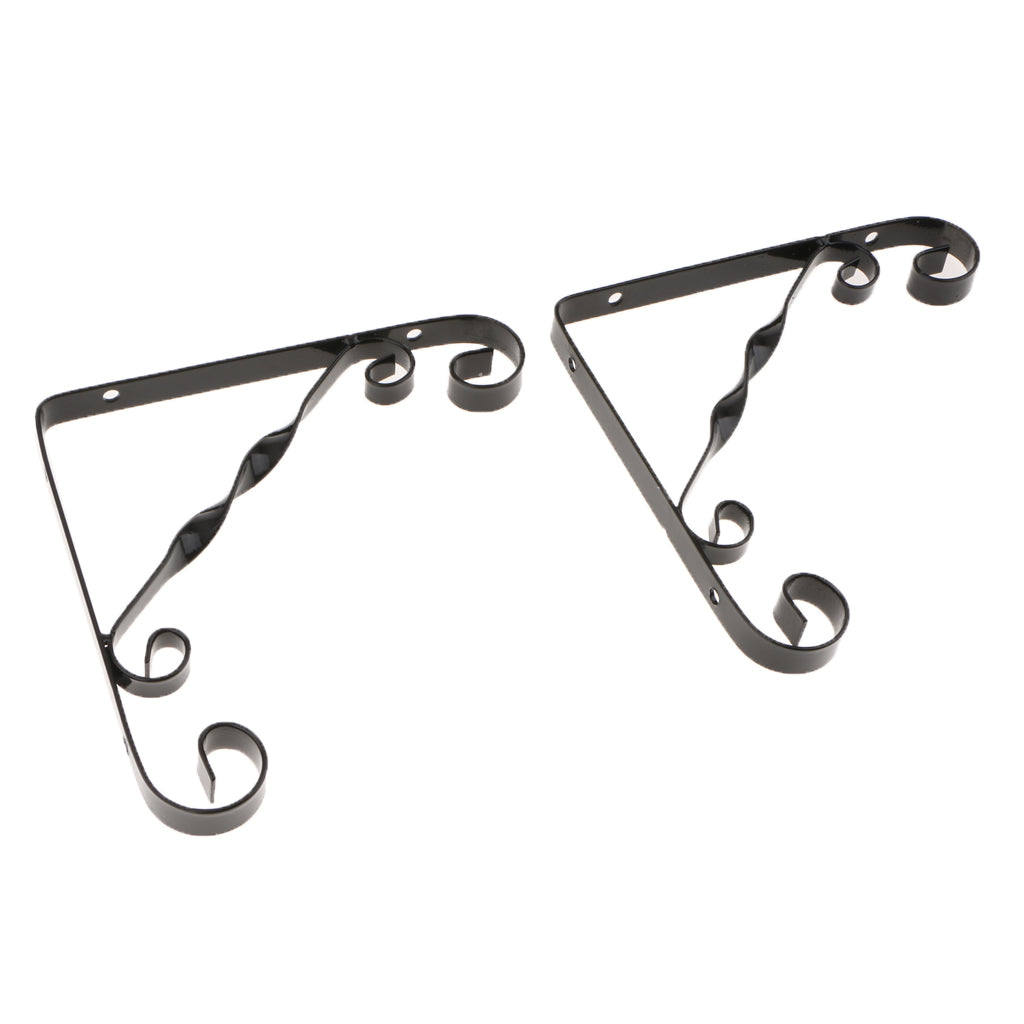 2x Twist Metal Wall Shelf Bracket Rack Support Holder Supporter Black 1