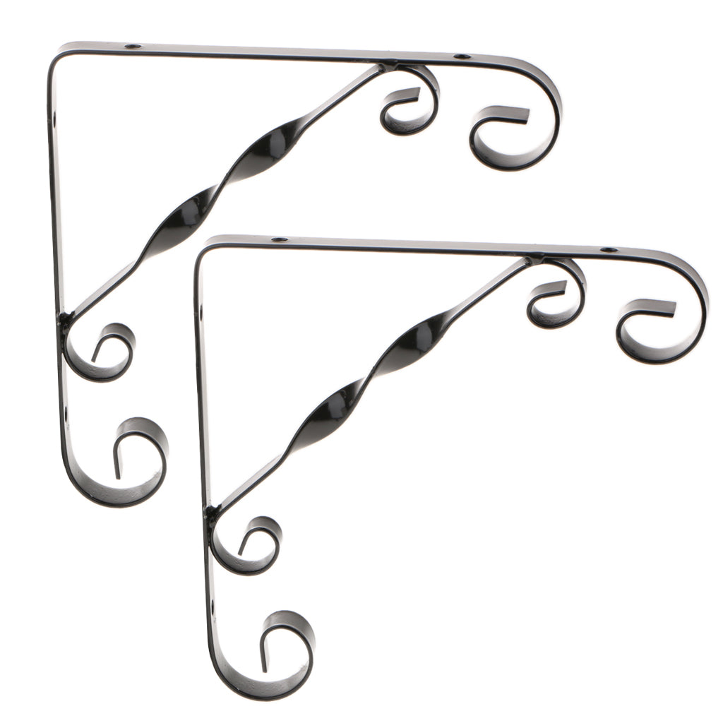 2x Twist Metal Wall Shelf Bracket Rack Support Holder Supporter Black 1