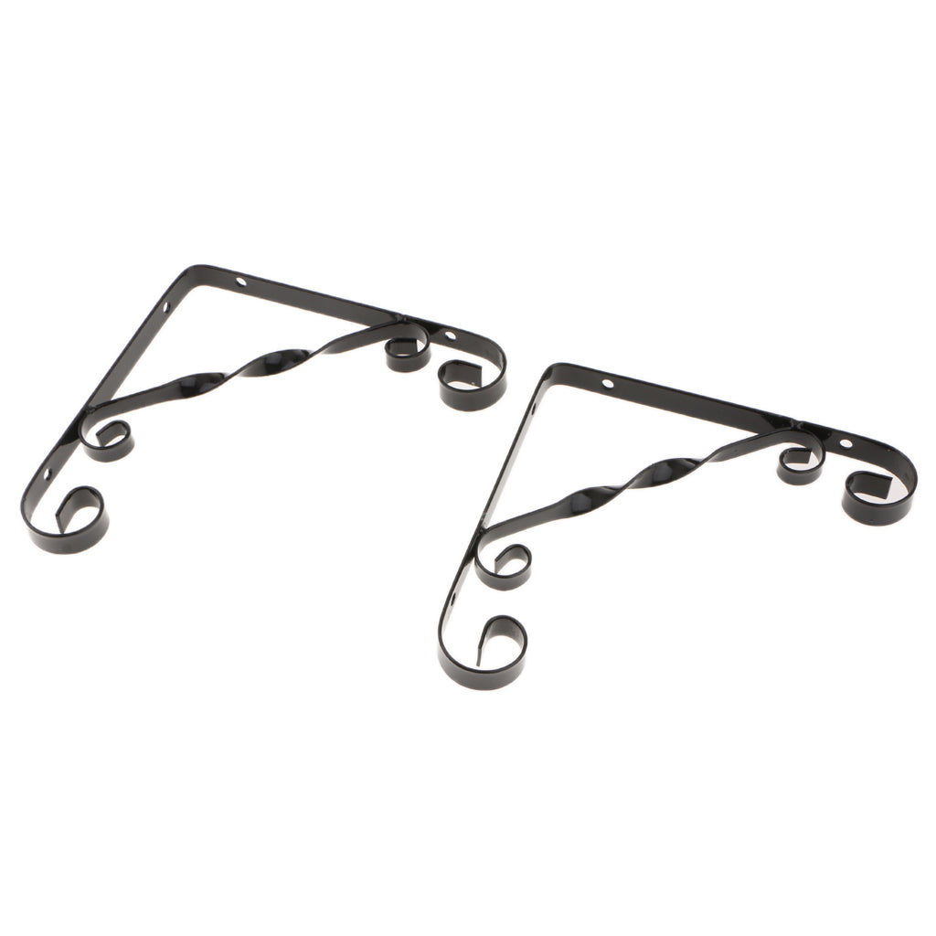 2x Twist Metal Wall Shelf Bracket Rack Support Holder Supporter Black 1