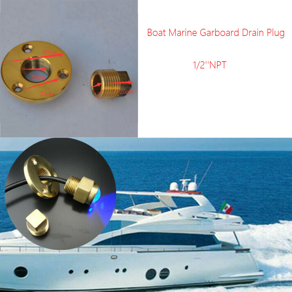 Boat Marine Garboard Drain Plug Machined Brass Fits 1"Diameter Hole 1/2''NPT