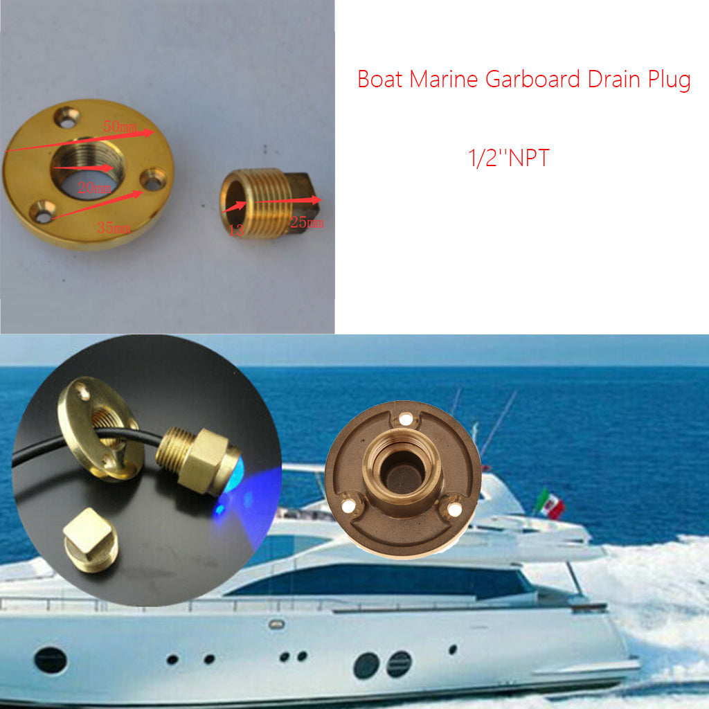 Boat Marine Garboard Drain Plug Machined Brass Fits 1"Diameter Hole 1/2''NPT