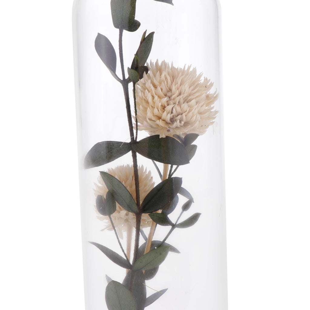 Artificial Flowers in Glass Dome on a Wooden Base for Home Decor White