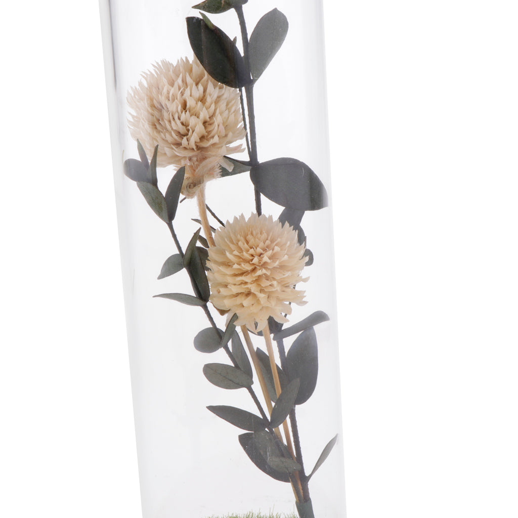 Artificial Flowers in Glass Dome on a Wooden Base for Home Decor White