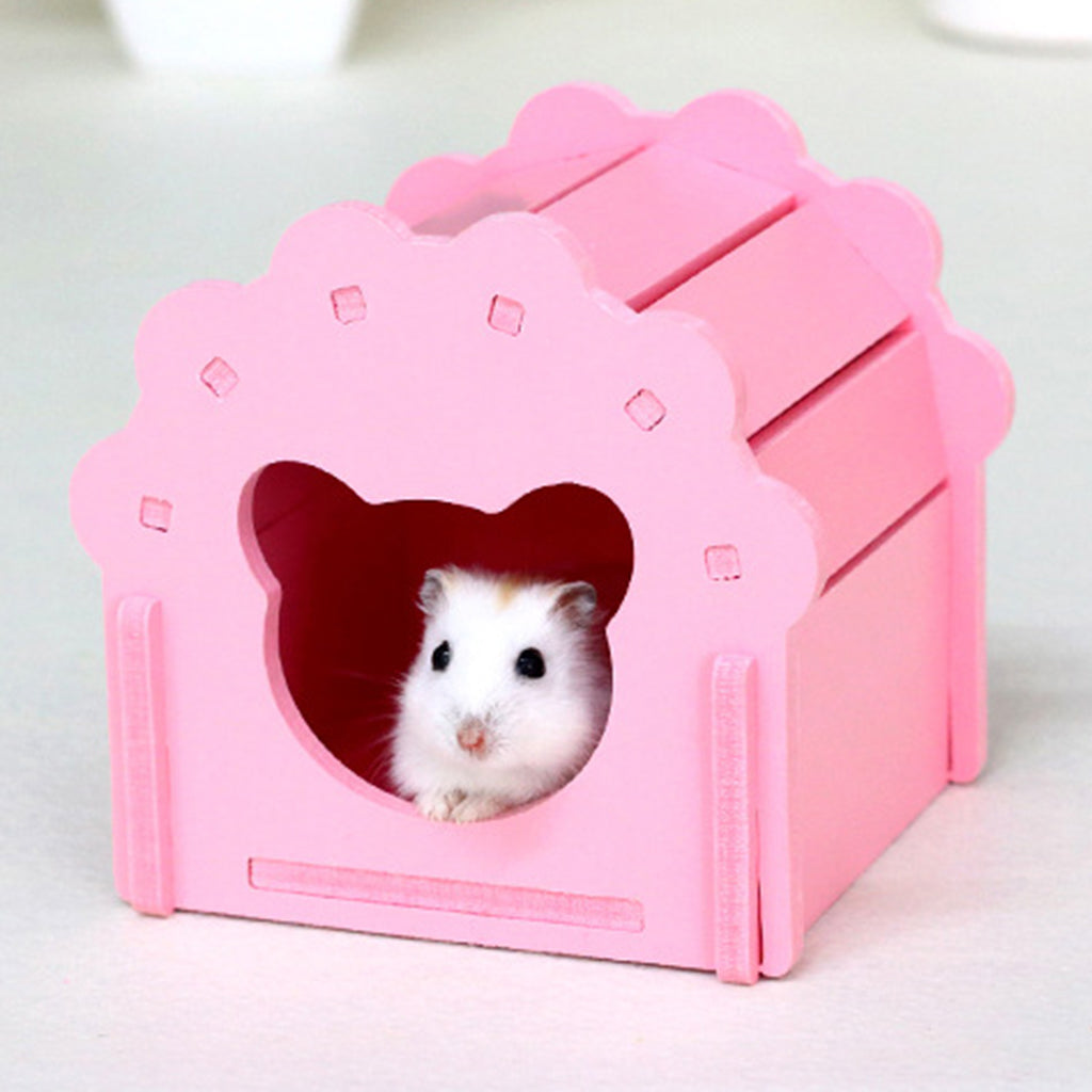 Summer Cooling Hamster Hideout Hut Small Animal Wooden Hamster House  Pink