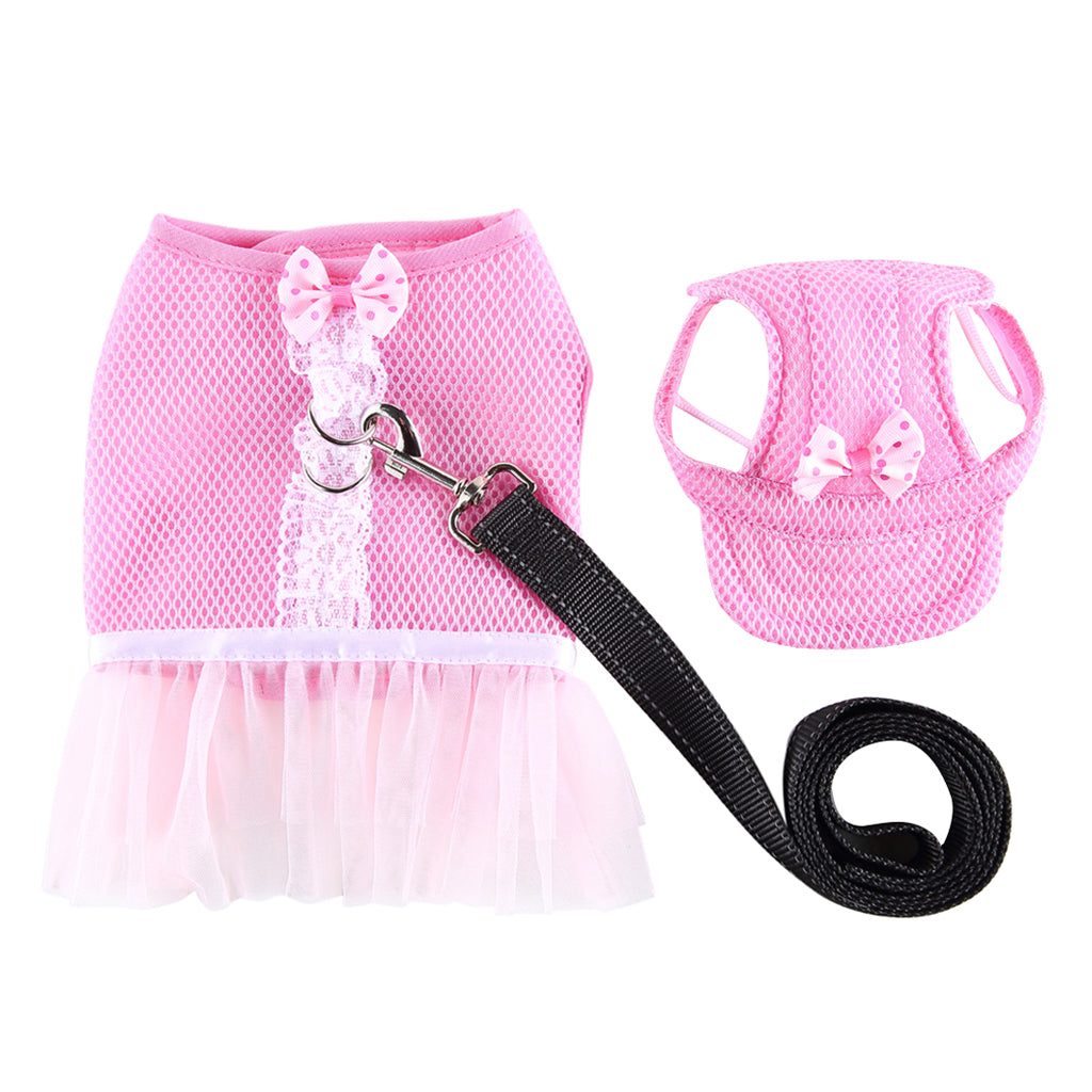 Dog Vest Harness w/ Hat Pet Costume Dress For Small Dog Puppy  Pink- M