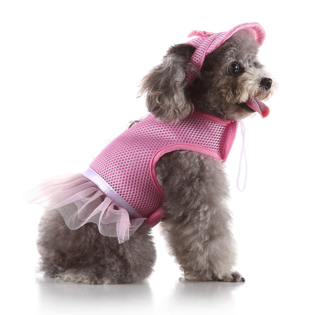 Dog Vest Harness w/ Hat Pet Costume Dress For Small Dog Puppy  Pink- M