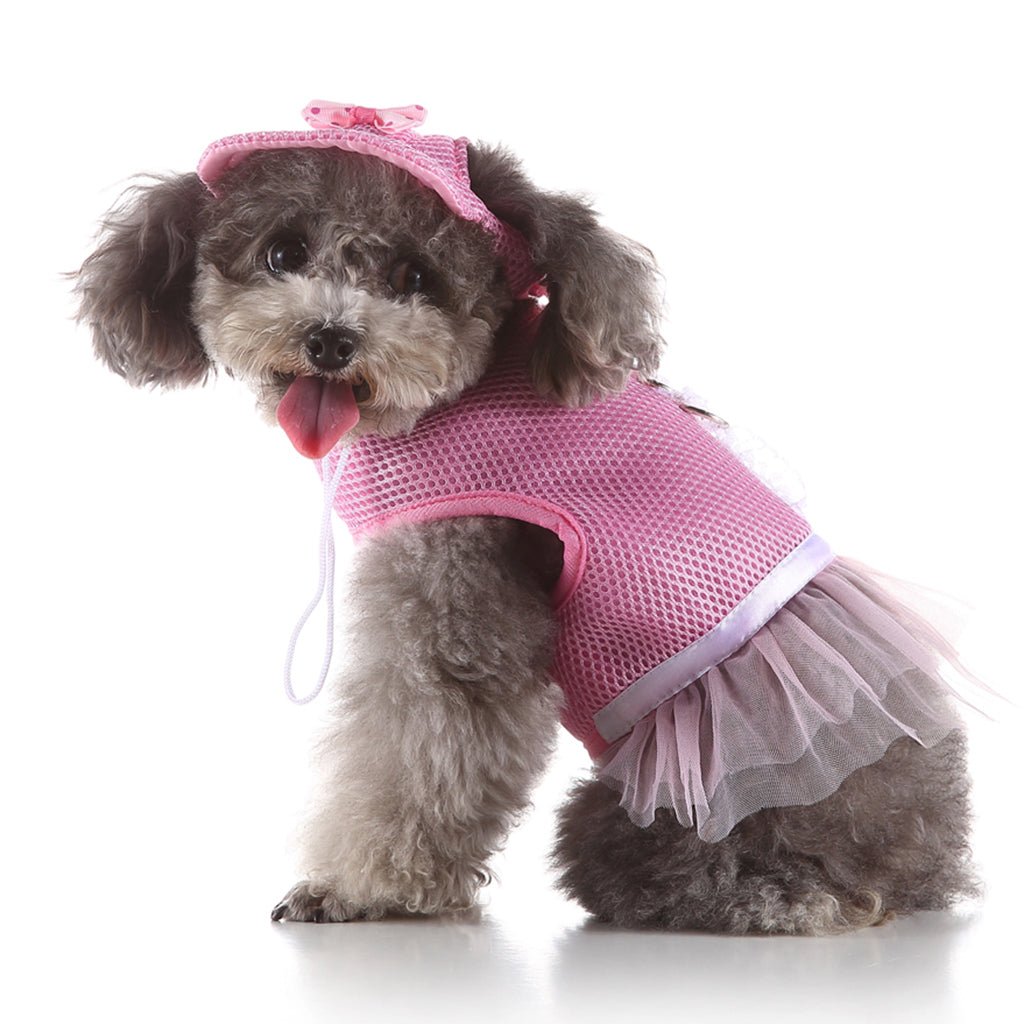 Dog Vest Harness w/ Hat Pet Costume Dress For Small Dog Puppy  Pink- M