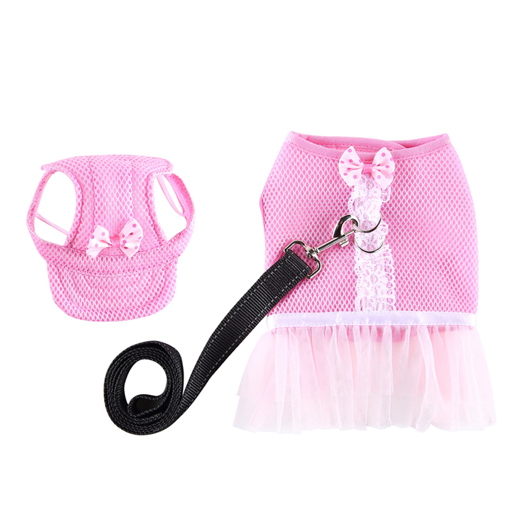 Dog Vest Harness w/ Hat Pet Costume Dress For Small Dog Puppy  Pink- M