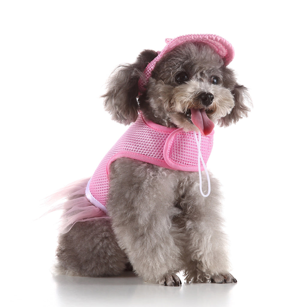 Dog Vest Harness w/ Hat Pet Costume Dress For Small Dog Puppy  Pink- M