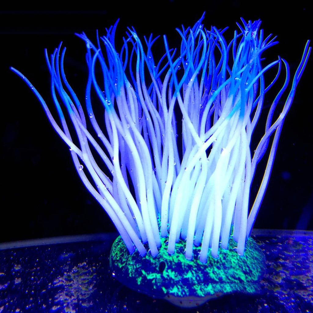 1 Pc Fluorescent Artificial Sea Anemone Coral Aquarium Tank Landscape Green