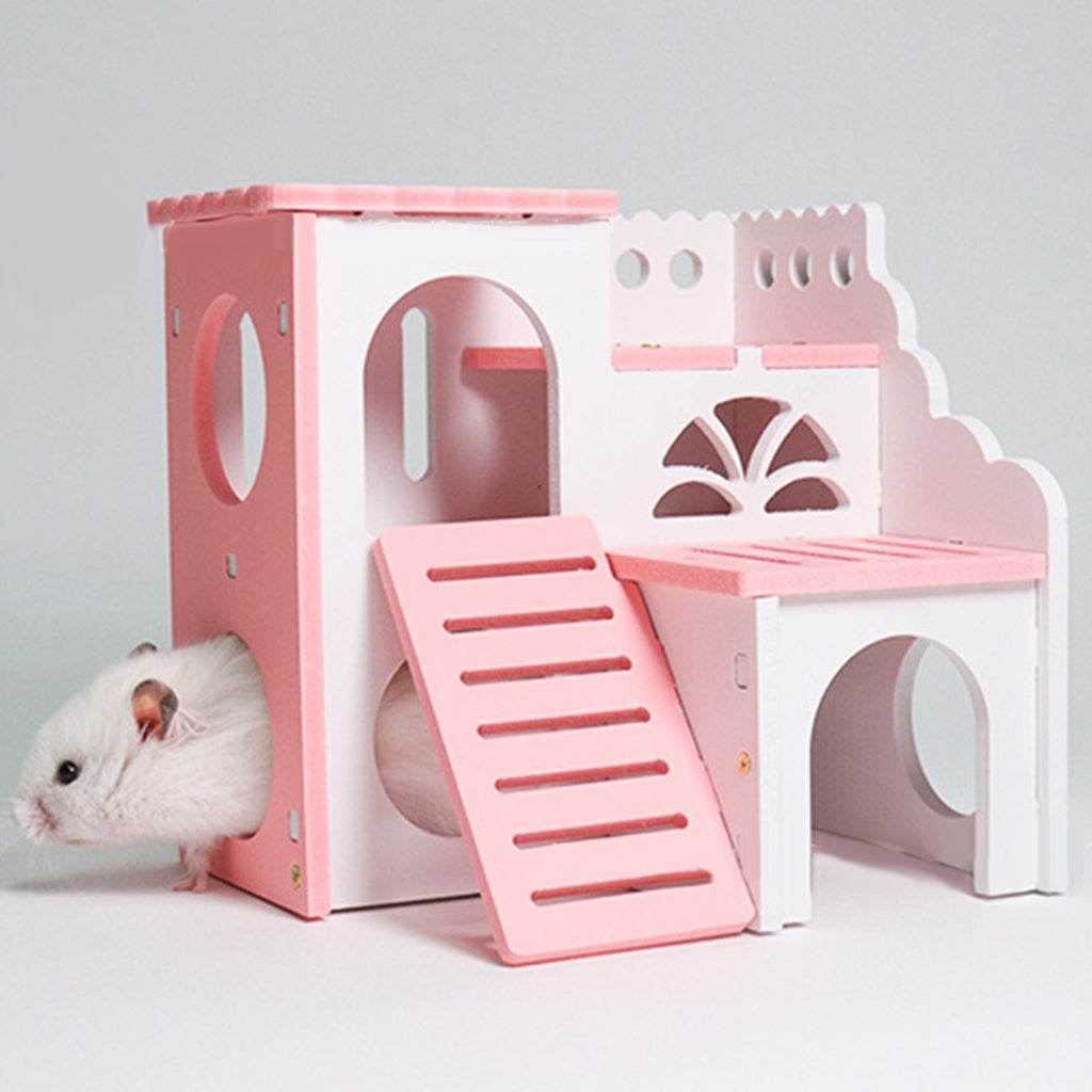 Pet Hamster House Bed Viewing Villa Pet Two Layers Climbing Toy with Ladder