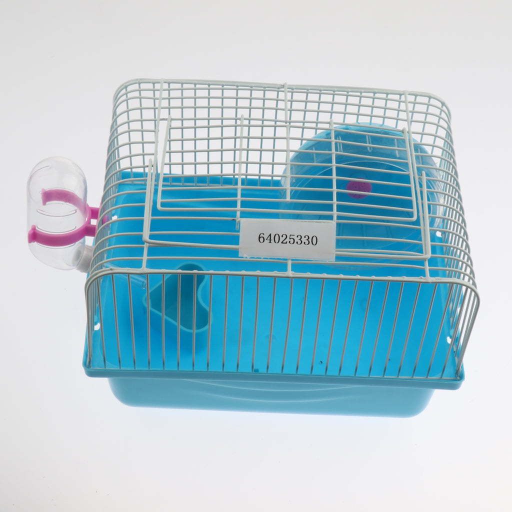 Hamster Cage Transport Box with Running Wheel Water Bottle Dish Blue