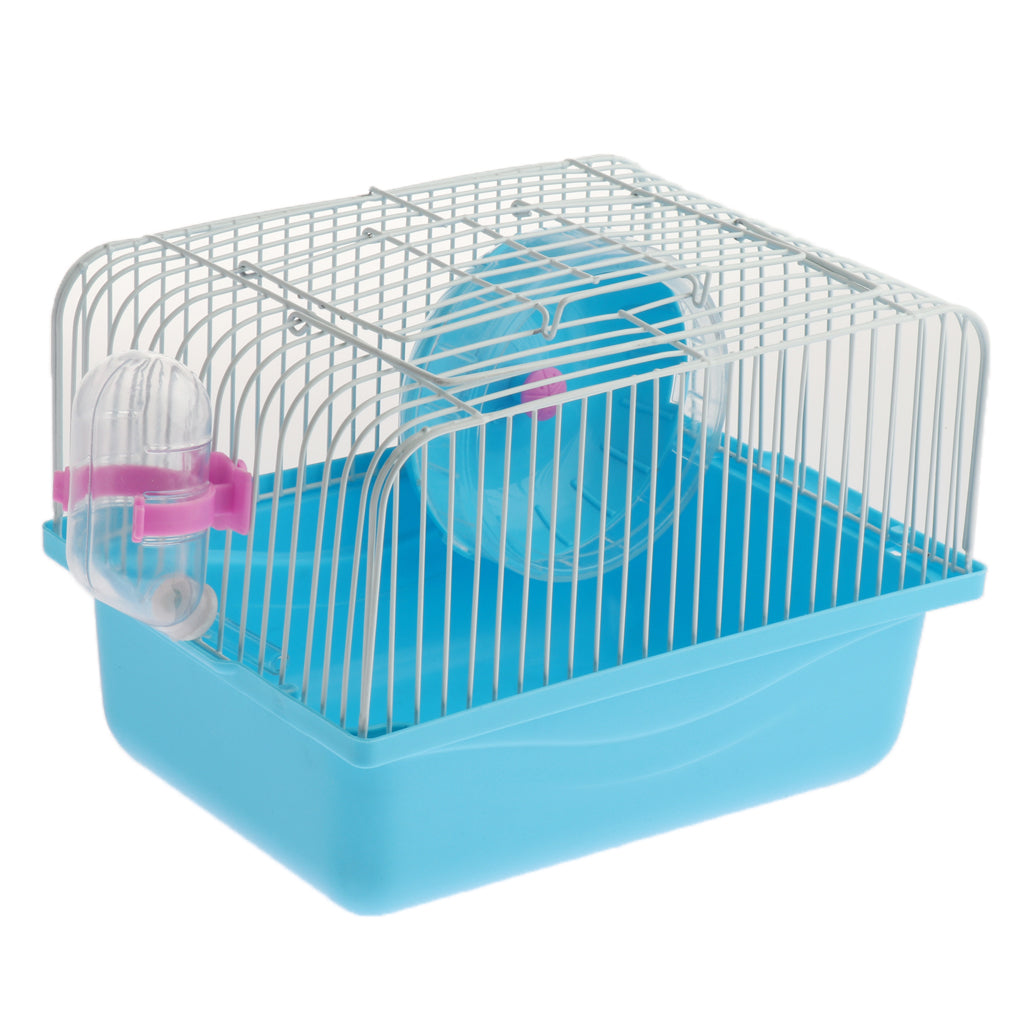 Hamster Cage Transport Box with Running Wheel Water Bottle Dish Blue