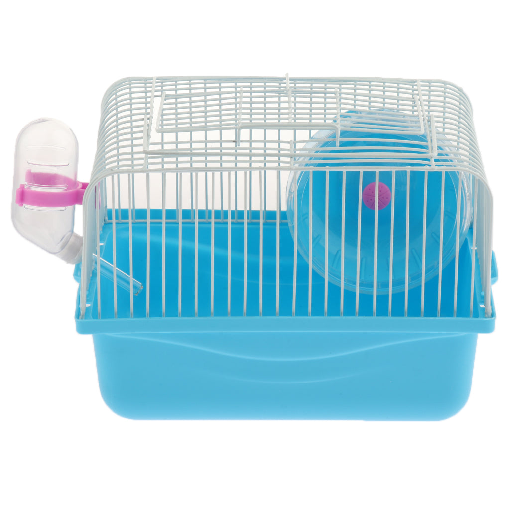 Hamster Cage Transport Box with Running Wheel Water Bottle Dish Blue