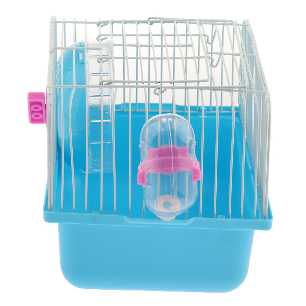 Hamster Cage Transport Box with Running Wheel Water Bottle Dish Blue