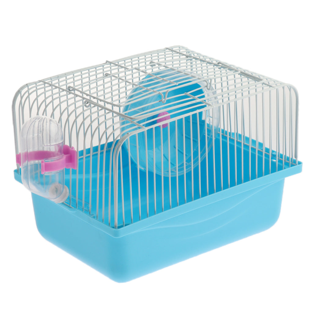 Hamster Cage Transport Box with Running Wheel Water Bottle Dish Blue