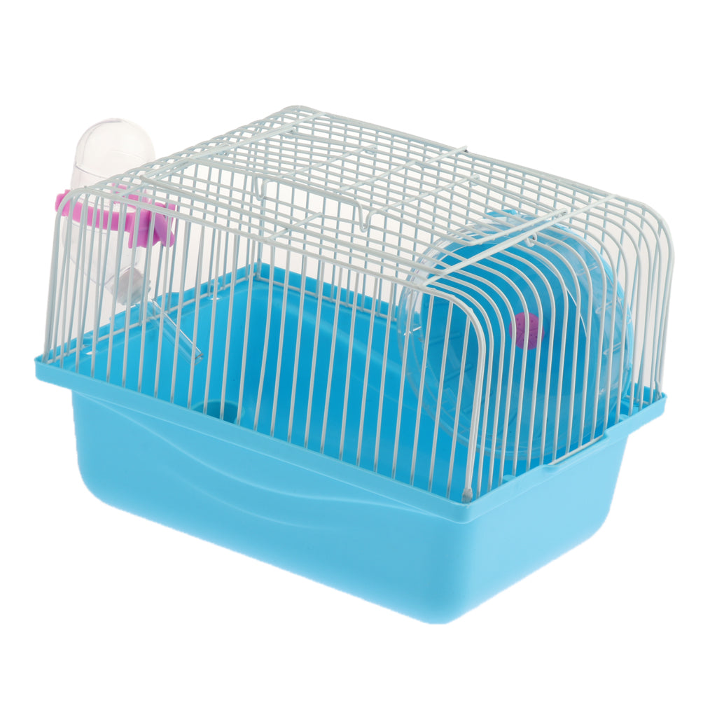 Hamster Cage Transport Box with Running Wheel Water Bottle Dish Blue