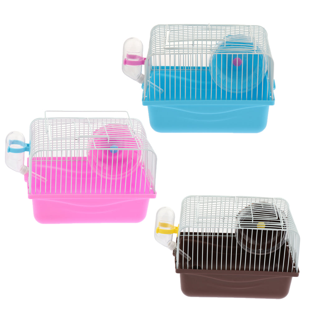 Hamster Cage Transport Box with Running Wheel Water Bottle Dish Pink