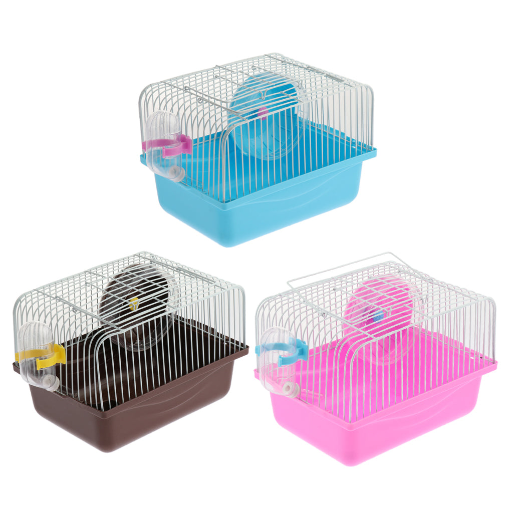 Hamster Cage Transport Box with Running Wheel Water Bottle Dish Pink