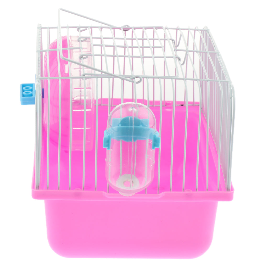 Hamster Cage Transport Box with Running Wheel Water Bottle Dish Pink