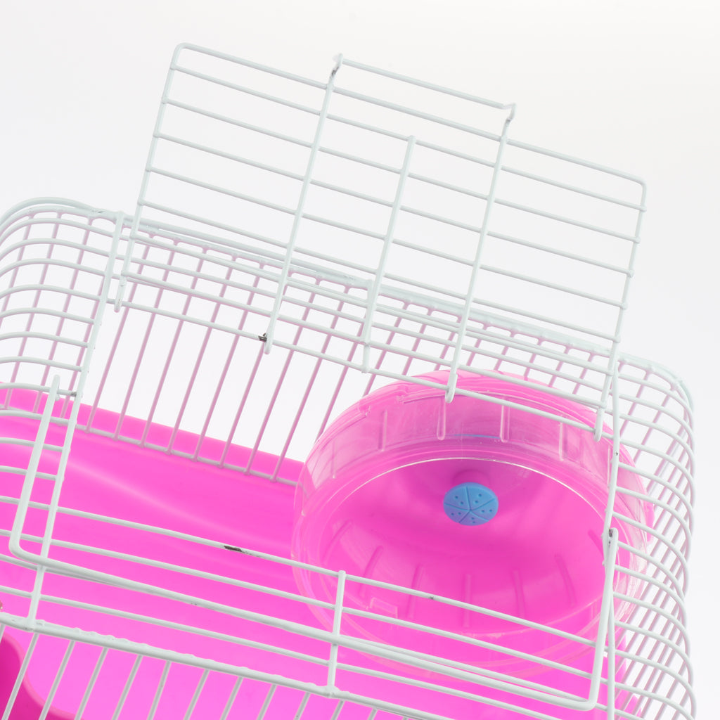 Hamster Cage Transport Box with Running Wheel Water Bottle Dish Pink