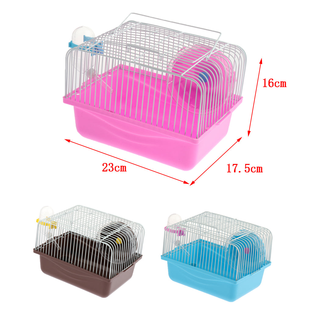 Hamster Cage Transport Box with Running Wheel Water Bottle Dish Pink