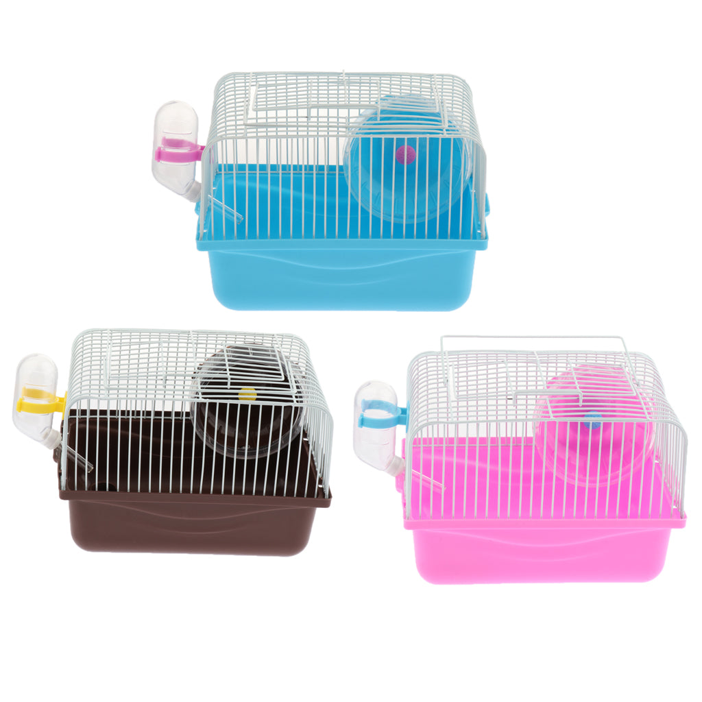 Hamster Cage Transport Box with Running Wheel Water Bottle Dish Pink