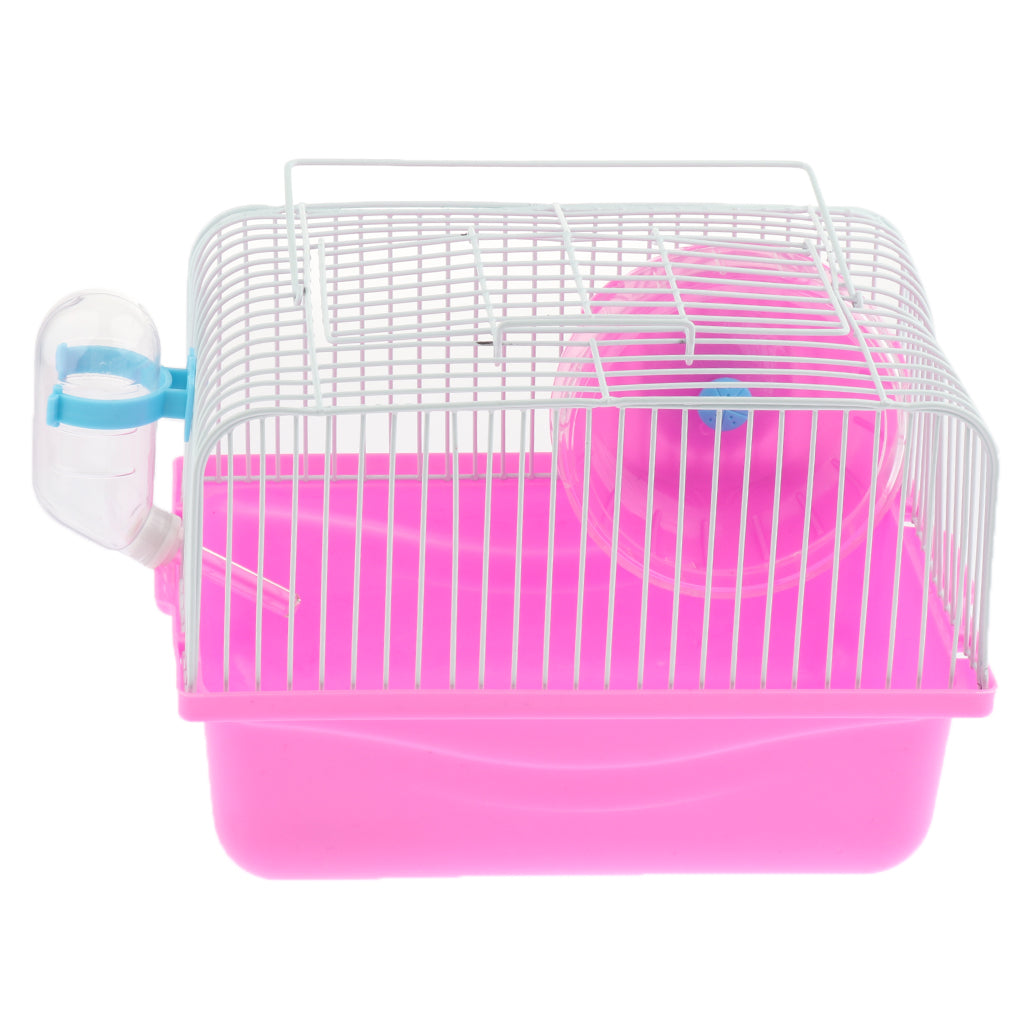 Hamster Cage Transport Box with Running Wheel Water Bottle Dish Pink