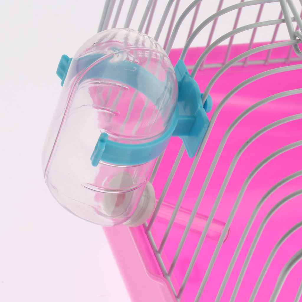 Hamster Cage Transport Box with Running Wheel Water Bottle Dish Pink